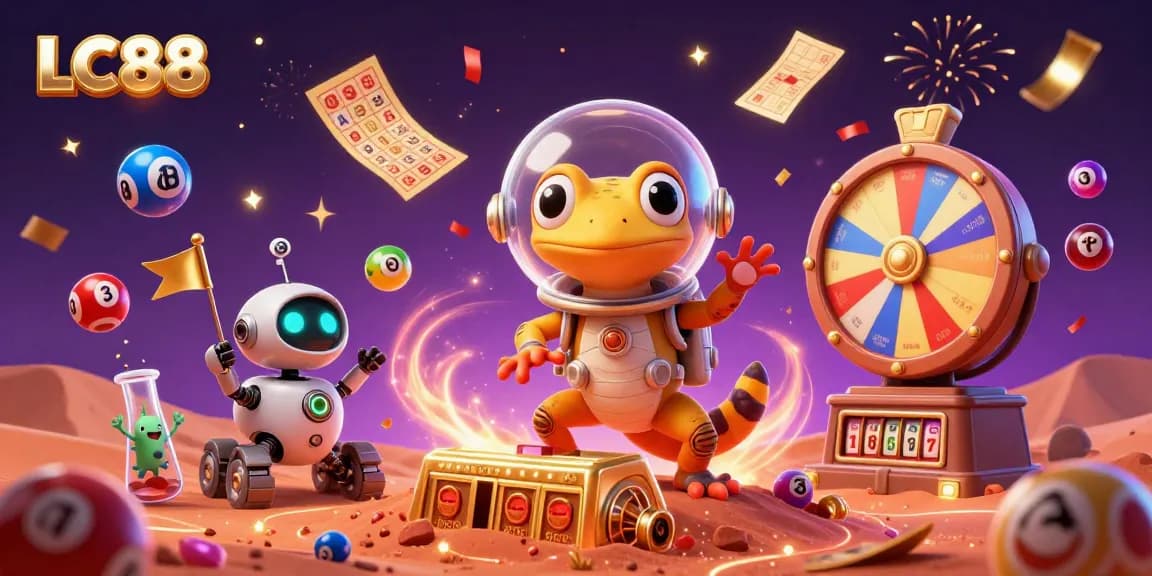 Experience exciting gameplay at LC88 with a Martian gecko discovering a vibrant casino.