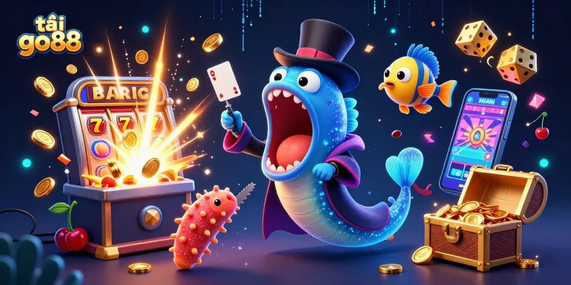 Spin and win with tải go88 in a dynamic underwater casino magic scene featuring vibrant characters.