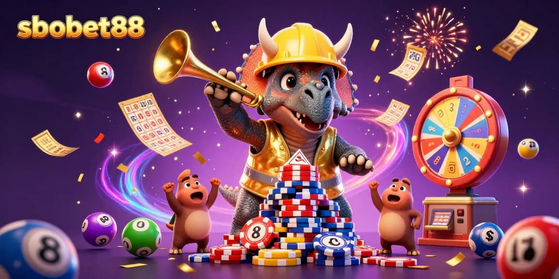Experience the excitement of sbobet88 with 3D triceratops building winning poker chip towers