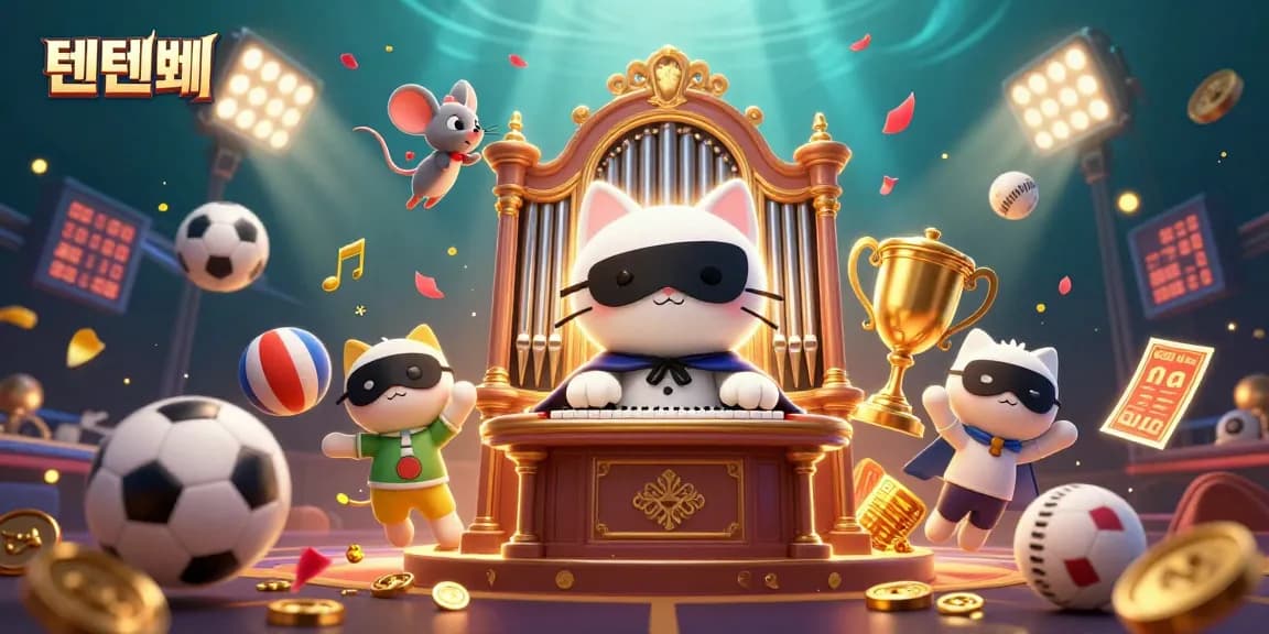 Experience thrilling gaming action with 텐텐벳 in a vibrant casino filled with animated characters and dynamic elements.
