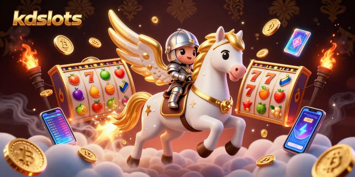 Experience thrilling kdslots action with a celestial horse and knight amidst jackpot reels.