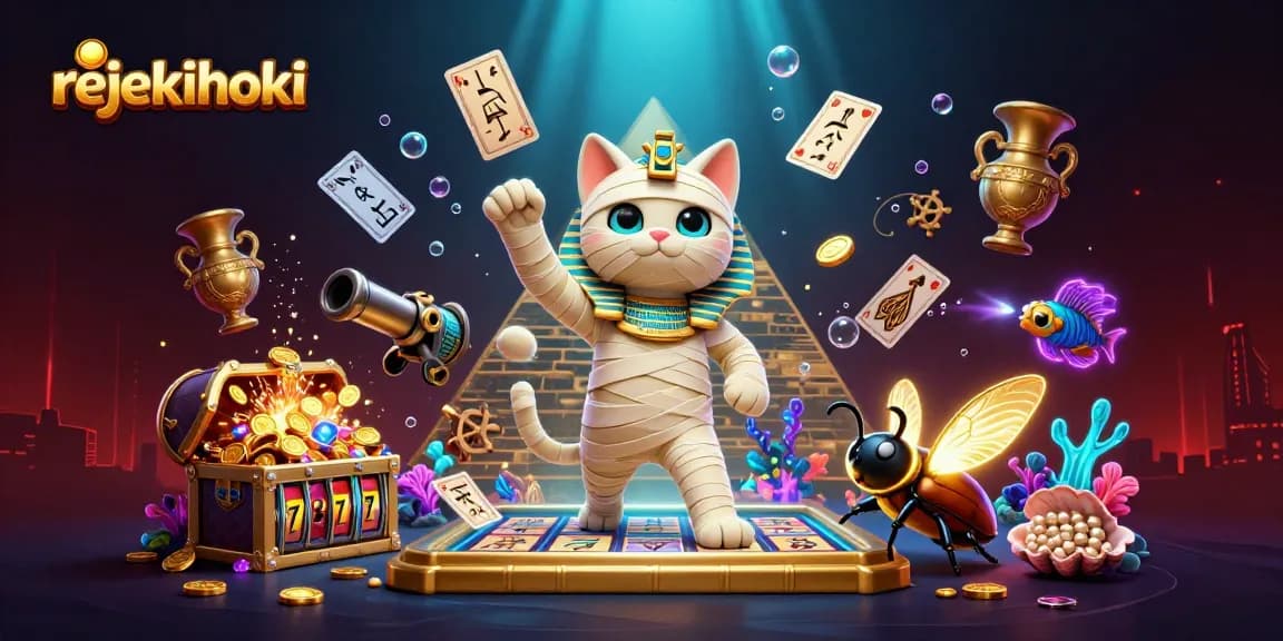Experience rejekihoki thrills as the Egyptian mummy cat and scarab beetle unveil jackpot possibilities in a vibrant casino