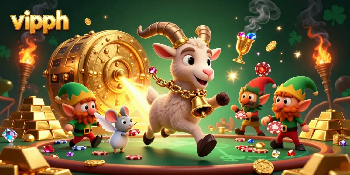 Experience the excitement at vipph with Krampus and friends in a vibrant casino scene filled with gold treasures.