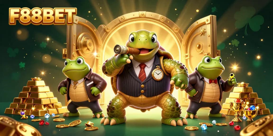 Win big at F88BET with an exciting 3D illustration of unique casino characters and treasure