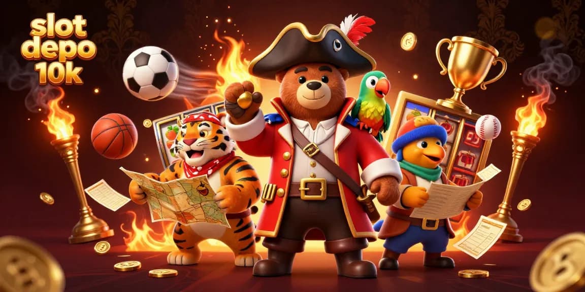 Engage in thrilling gameplay with slot depo 10k, featuring vibrant casino characters amidst dynamic elements.