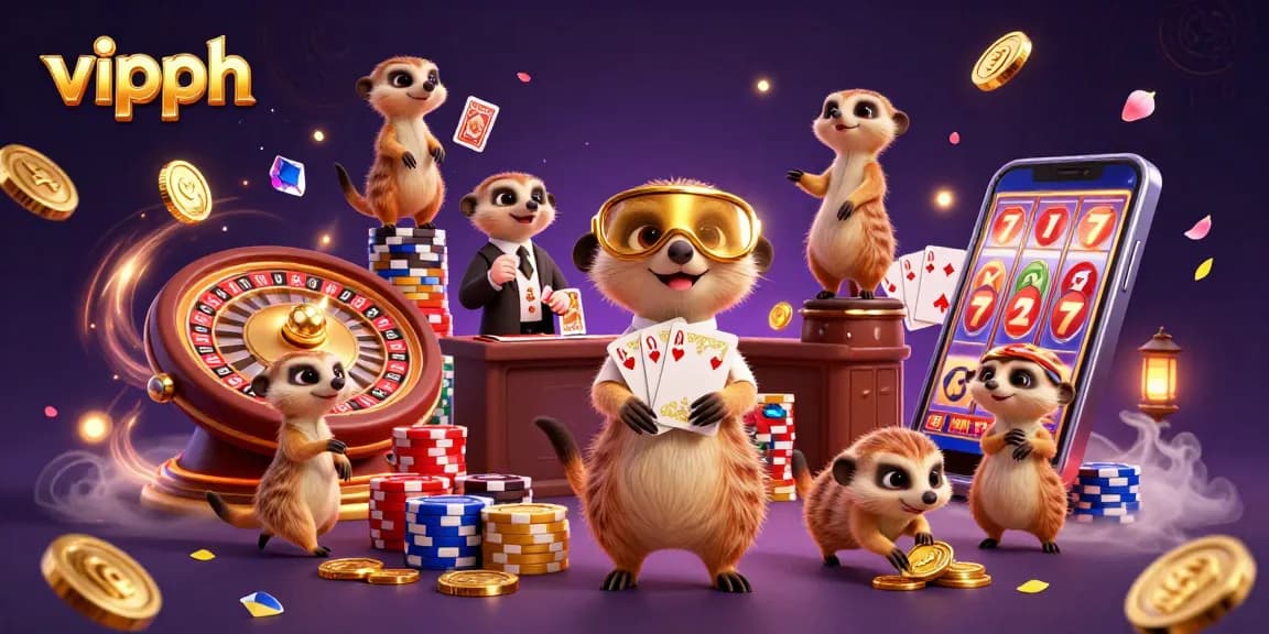Experience thrilling wins at vipph, featuring a vibrant meerkat casino scene bustling with excitement.