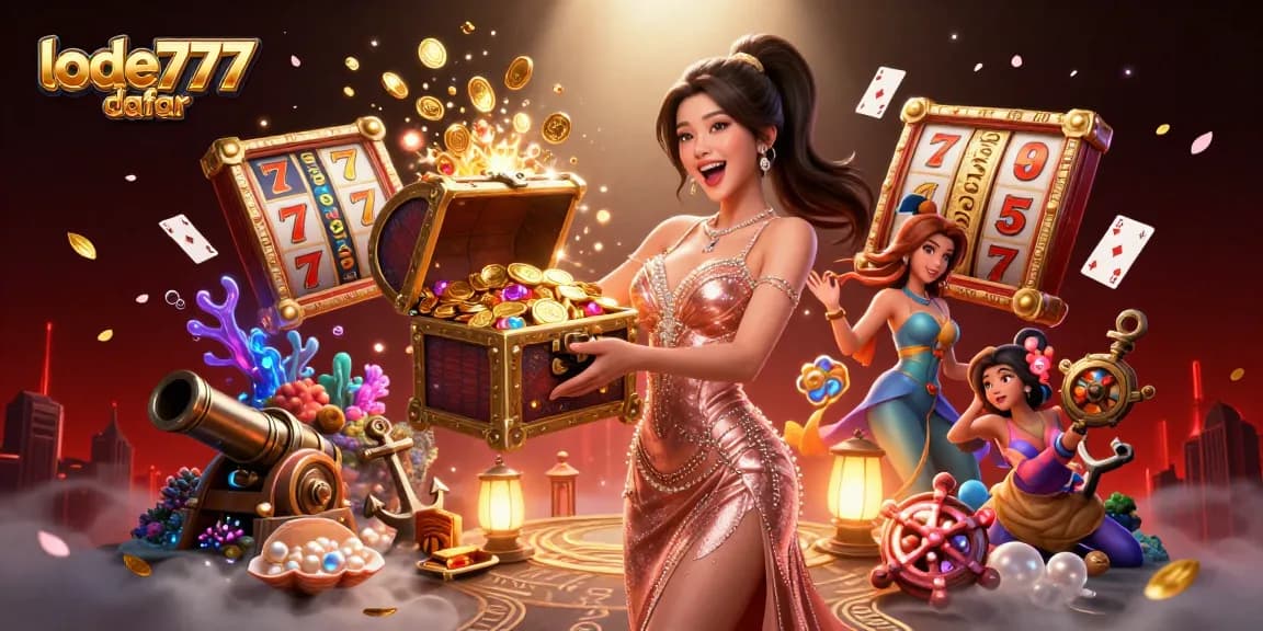 Experience thrilling gameplay at lode777 daftar as a stunning character reveals treasures in a captivating casino scene