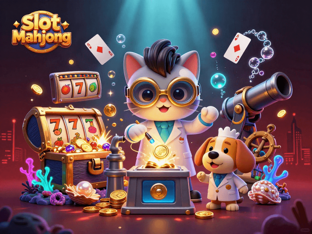Spin the slot mahjong reels with colorful symbols in this exciting casino scene.