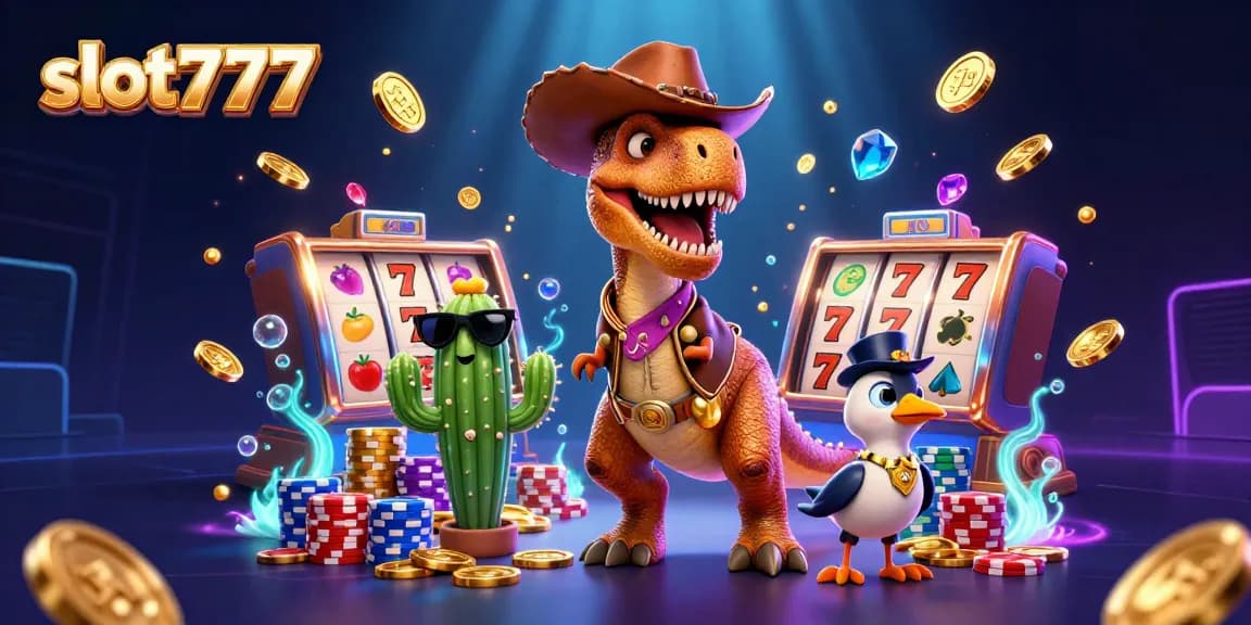 Spin the reels of slot777 with a T-Rex cowboy, collecting golden coins and jackpots!