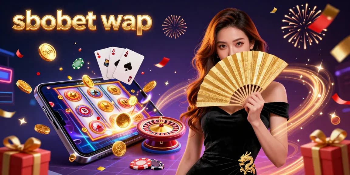 Experience the thrill of sbobet wap with a stunning 3D casino scene showcasing vibrant gameplay elements and an elegant character.