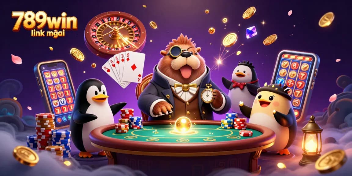 Join the action at 789win link mới featuring a lively poker scene with delightful characters and sparkling treasures.