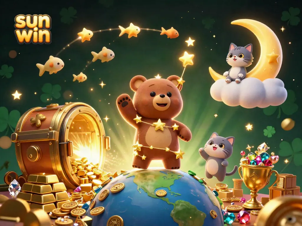 Engage with the sun win gaming universe featuring a constellation bear and luxurious gold treasures.
