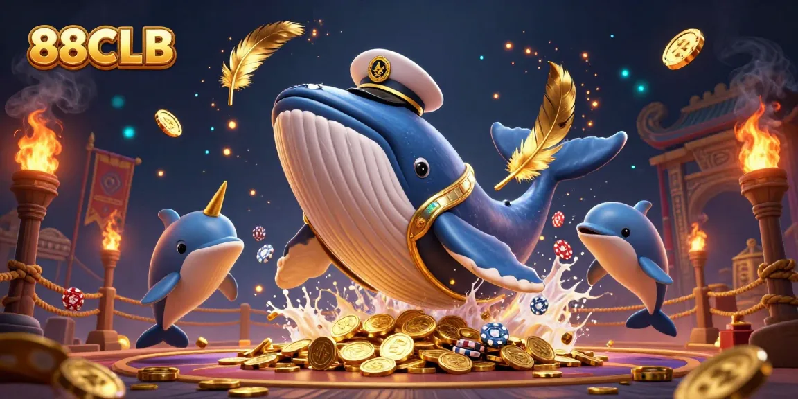 Engage in thrilling casino adventures with 88CLB, where a whale, narwhal, and dolphins celebrate winnings.