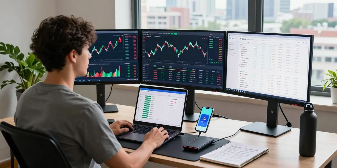 Play exchange trading atmosphere with cryptocurrency charts and digital wallets in a modern workspace