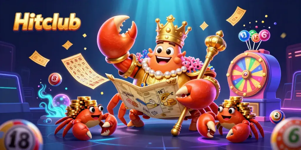 Win big with Hitclub's vibrant 3D casino illustration showcasing exciting lottery action.
