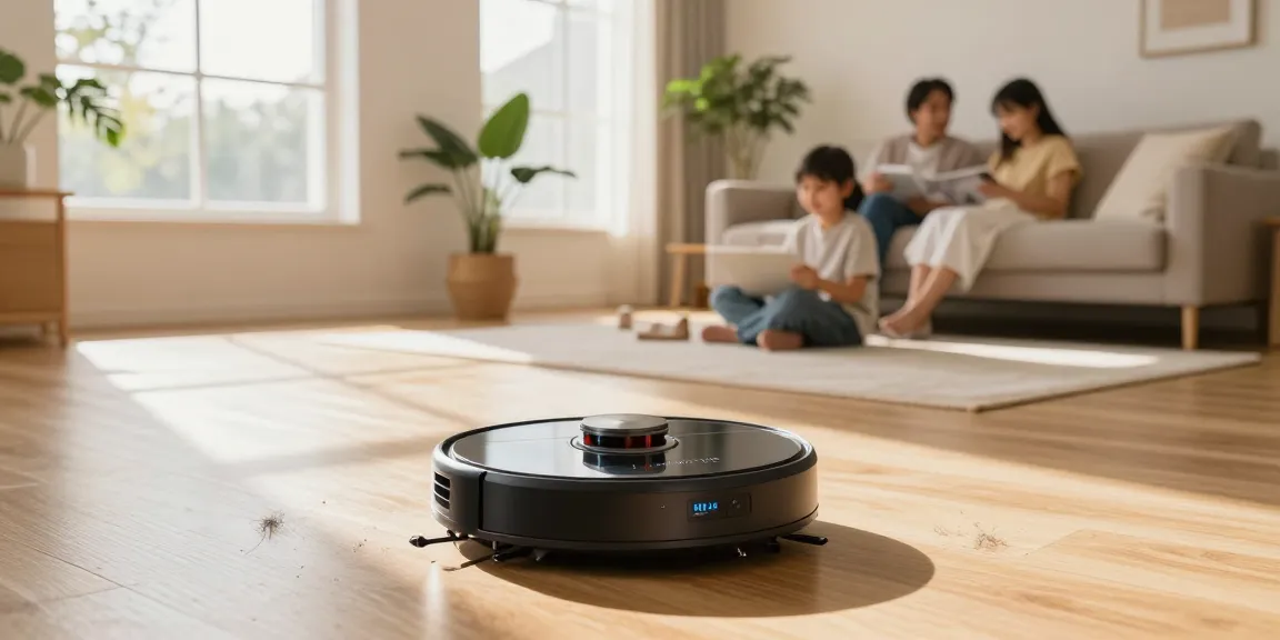 Efficient robot vacuum cleaning hardwood floors, showcasing the best robot vacuum 2026 features in a modern home.