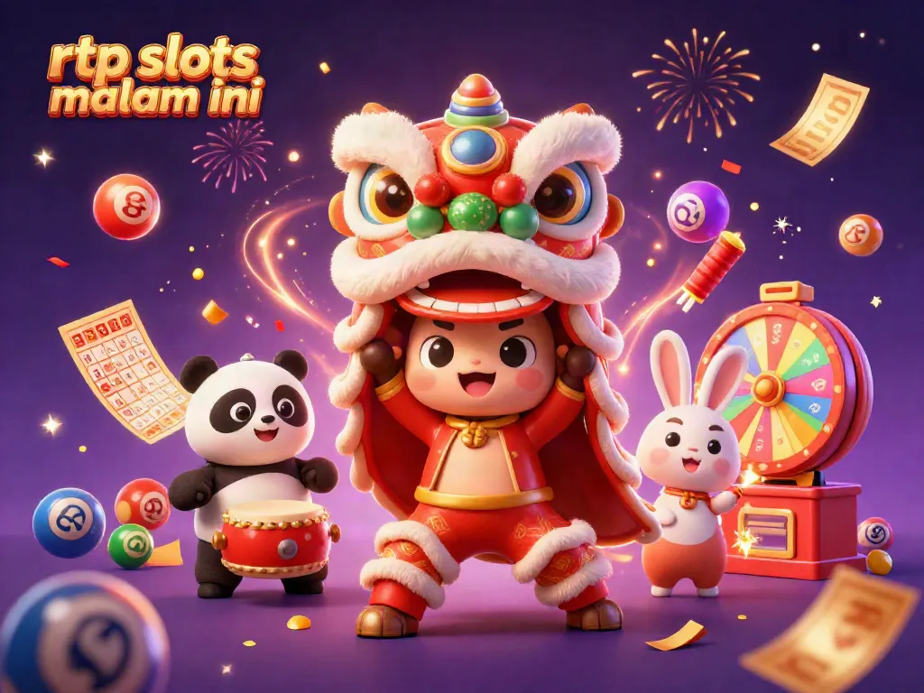 Engage with rtp slots malam ini, showcasing a festive scene of characters celebrating amidst slot gaming elements.