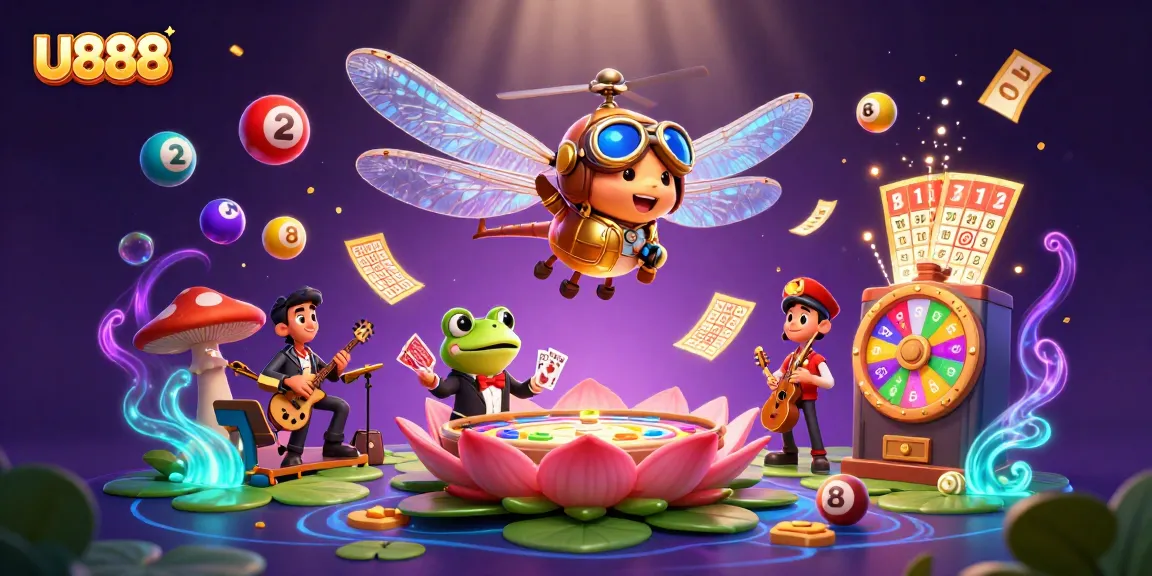 Experience U888's vibrant casino scene with colorful lottery balls and dynamic gaming elements.