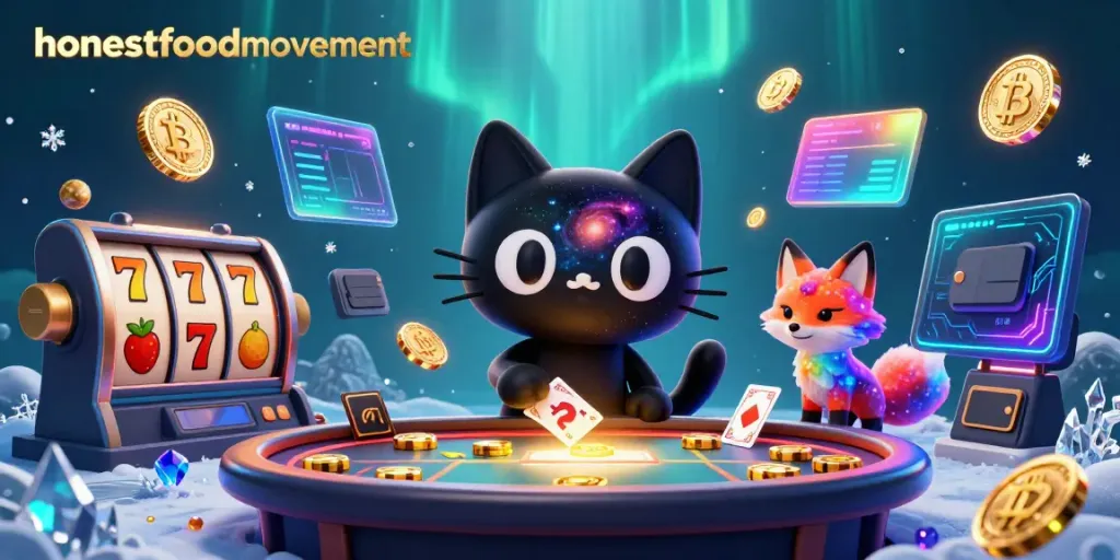 Engage with the honestfoodmovement at a cosmic casino filled with winning slots and cryptocurrencies.