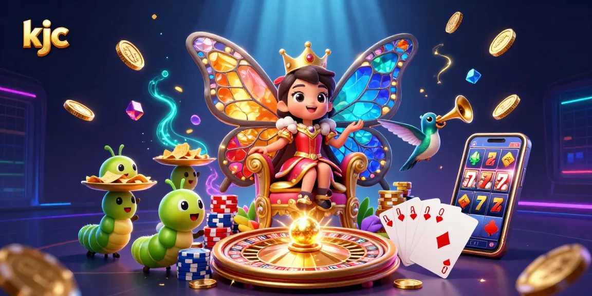 Experience the vibrant KJC online casino scene with a butterfly queen and sparkling gems.
