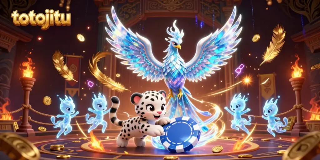 Engage in thrilling gameplay with totojitu's vibrant characters in a dazzling casino-themed scene.