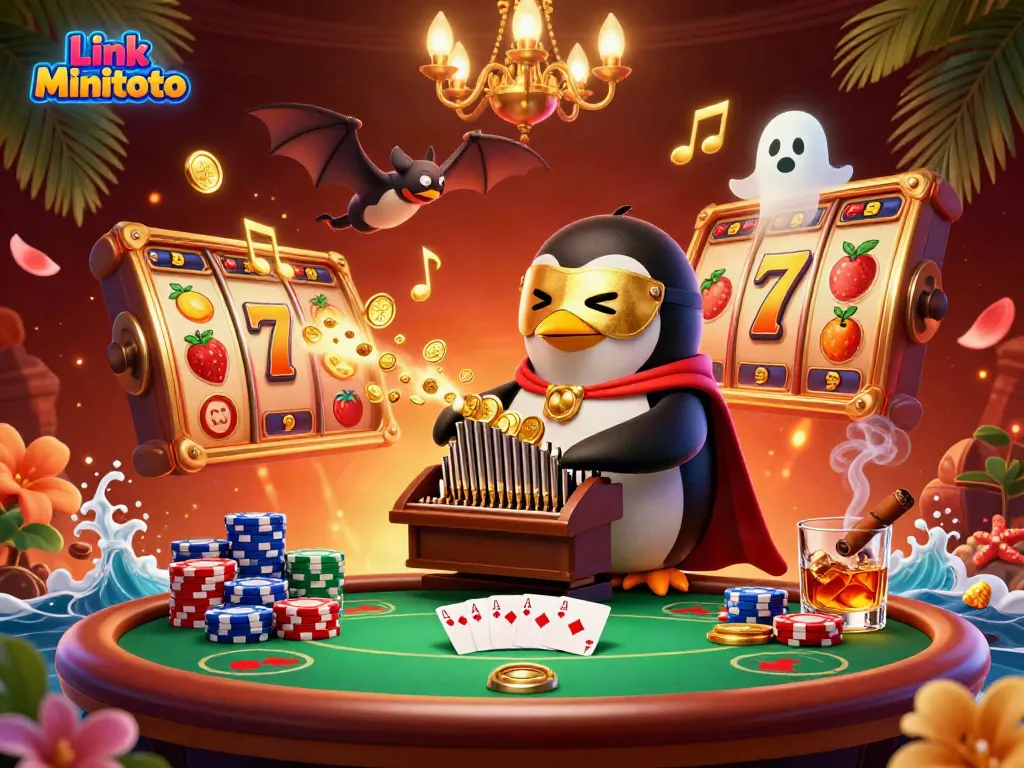 Slot gacor dan aktivitas judi di Link Minitoto yang menampilkan penguin beraksi.