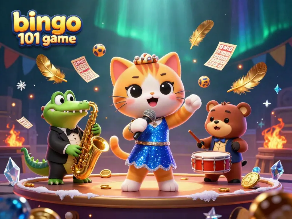 Gamer memainkan bingo 101 game dengan kartu bingo dan bola bernomor bertebaran di sekitarnya.
