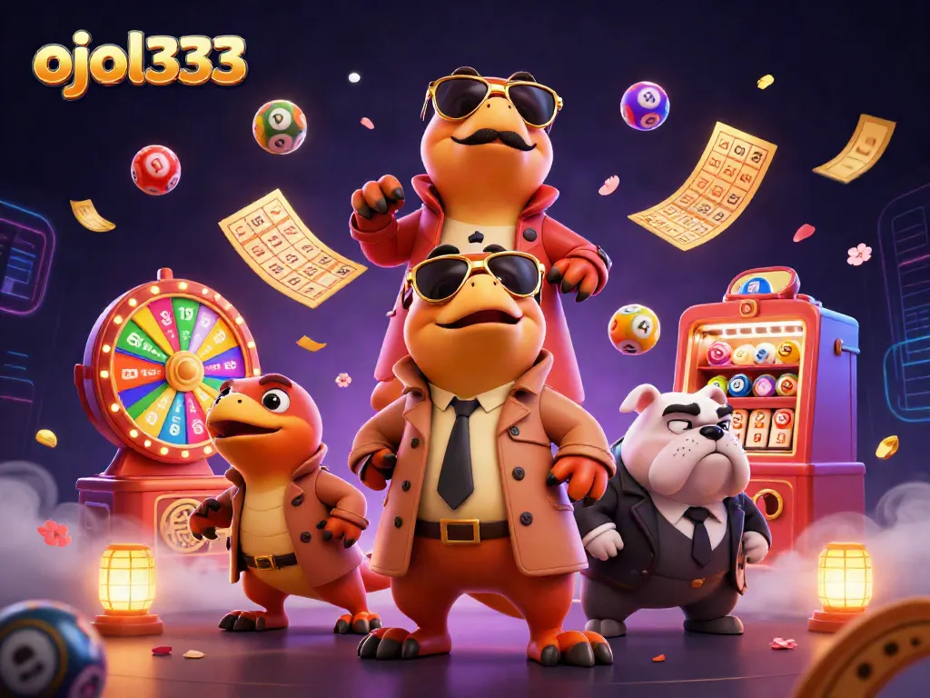 Engage with ojol333 as animated raptors attempt entry into a vibrant casino scene