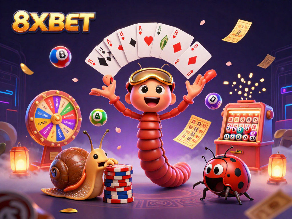Enjoy engaging with 8XBET's exciting games, featuring vibrant lottery balls and dynamic dealer actions.