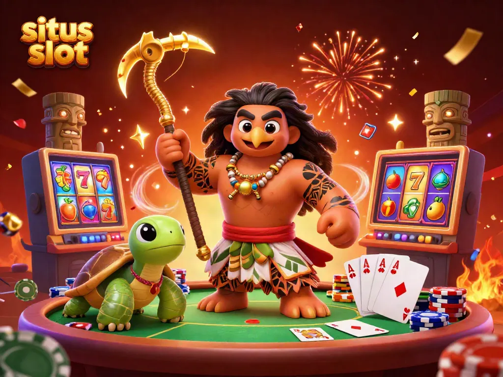 Mendapatkan pengalaman bermain situs slot yang penuh warna dan imersif dengan karakter kasino dalam ilustrasi 3D.