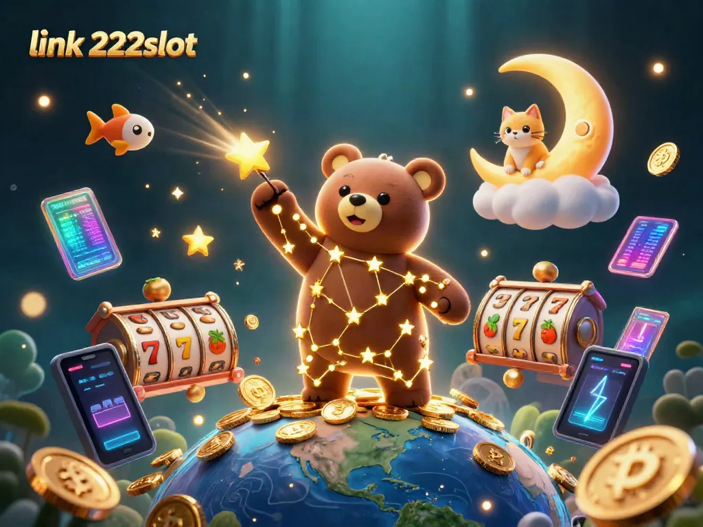 Menangkan jackpot dengan link 222slot dalam ilustrasi kasino yang meriah, penuh dengan elemen slot.