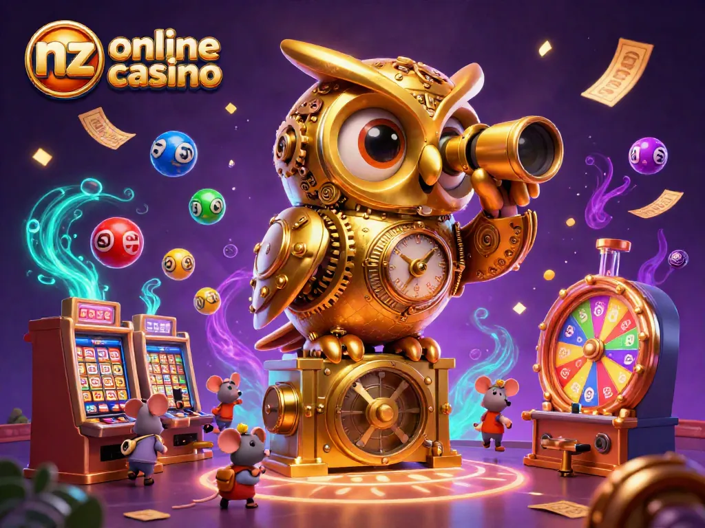 Engage in thrilling gaming at nz online casino with a vibrant, lively 3D scene of characters and prizes.
