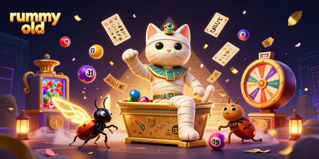 Play rummy old with an engaging scene of vibrant characters and casino elements.