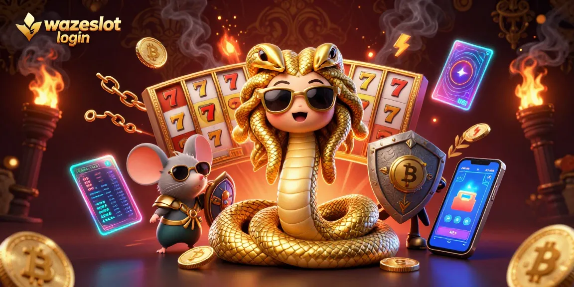 Experience wazeslot login with engaging casino elements and vibrant 3D characters in a rich illustration.