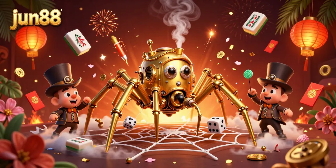 Experience thrilling gameplay with jun88's dynamic casino scene featuring a steampunk spider web!