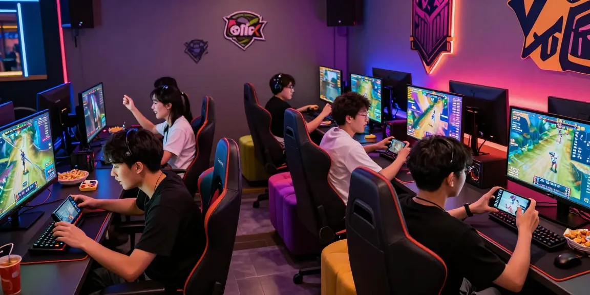 Young adults enjoying RS-777-VIP game in vibrant gaming lounge.