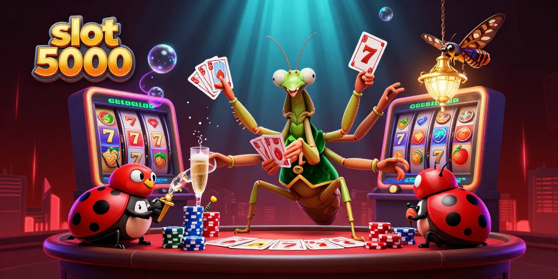Permainan slot 5000 menampilkan raja kasino dengan kartu dan keripik, memancarkan kegembiraan permainan