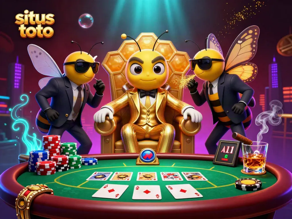 Experience situs toto gameplay with vibrant characters, poker elements, and a dynamic casino atmosphere.
