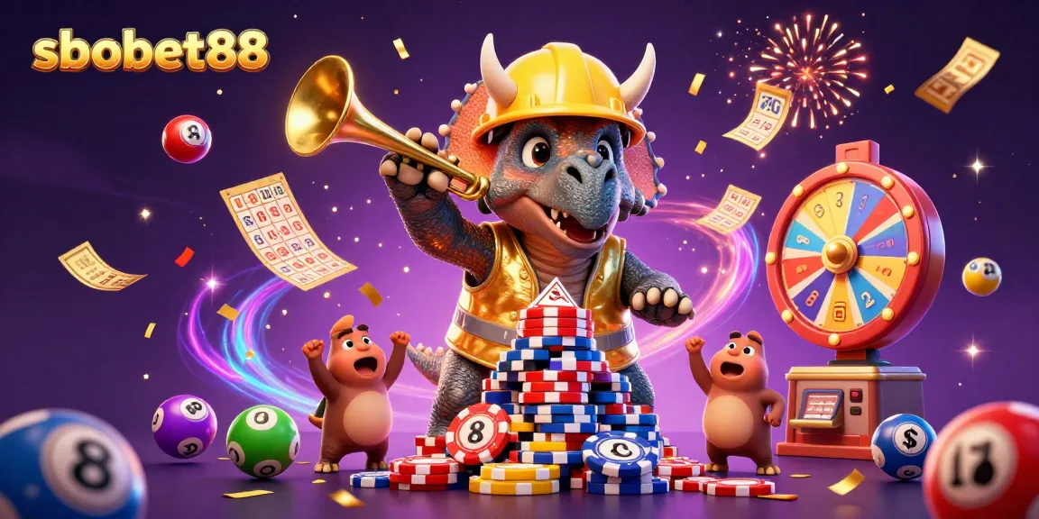 Experience the excitement of sbobet88 with 3D triceratops building winning poker chip towers