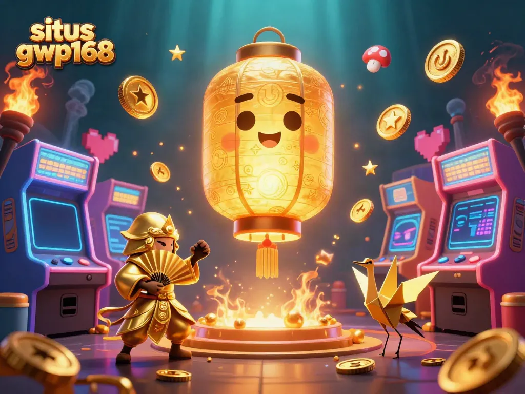 Mainkan situs gwp168 dengan suasana kasino malam yang berkilau dan beragam elemen permainan 3D.
