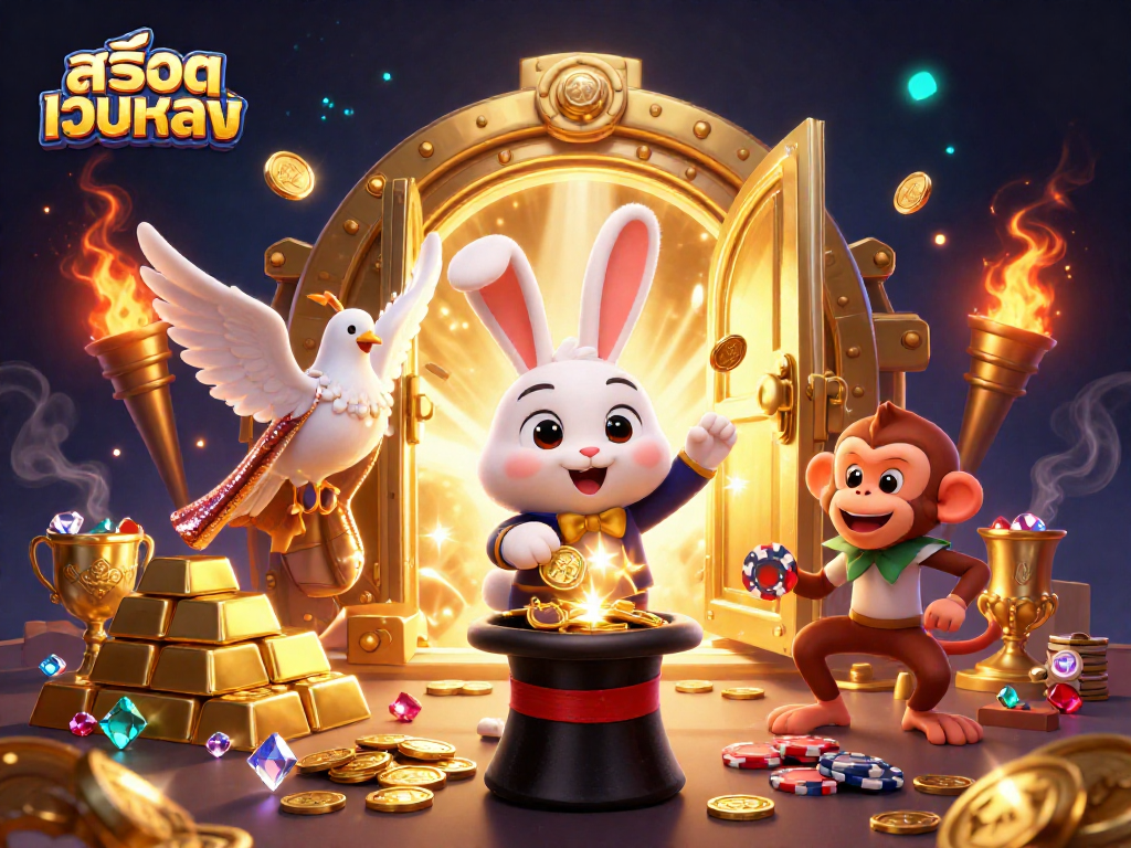 Win at สล็อตเว็บตรง with a dazzling magician, assistant dove, and playful monkey gathering treasures!