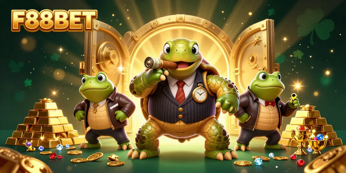 Win big at F88BET with an exciting 3D illustration of unique casino characters and treasure
