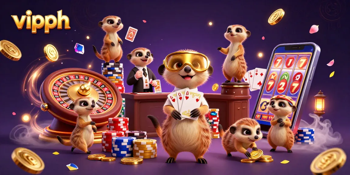 Experience thrilling wins at vipph, featuring a vibrant meerkat casino scene bustling with excitement.