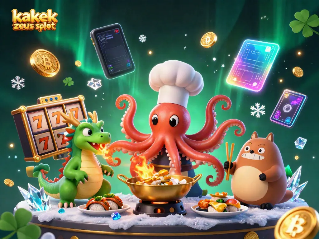 Permainan kakek zeus slot dengan karakter unik dan elemen kasino yang dinamis, menampilkan slot, simbol keberuntungan, dan teknologi blockchain.