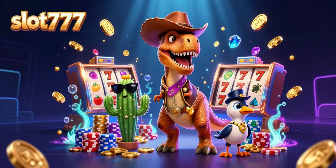 Spin the reels of slot777 with a T-Rex cowboy, collecting golden coins and jackpots!