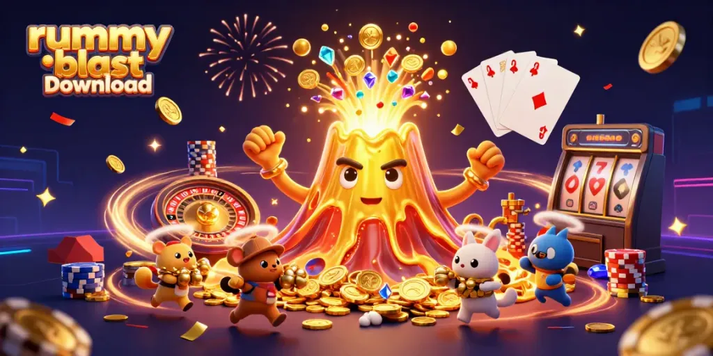 Experience the excitement of rummy blast download with vibrant treasures and gaming elements.