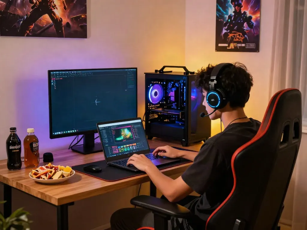 Engaging online gaming setup featuring akunjp platform display with vibrant graphics.
