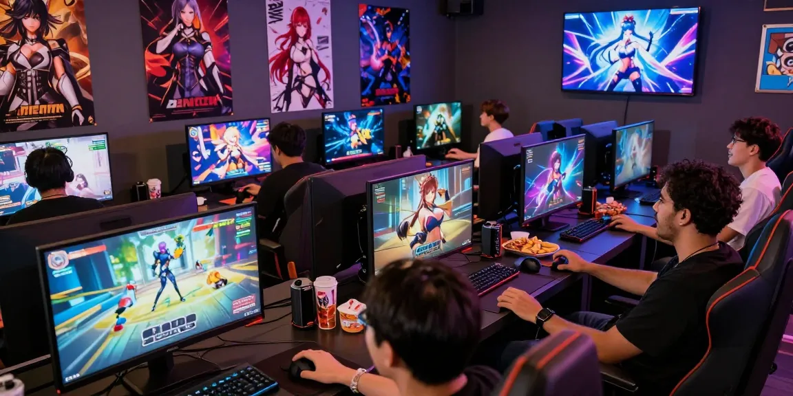 Players enjoying hentai games in a vibrant gaming lounge with interactive setups.