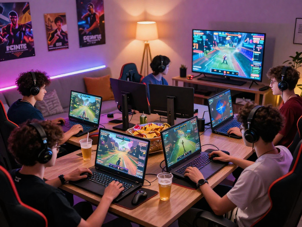 Exciting gaming atmosphere at mpocash.blog with players using diverse devices in a cozy setup during multiplayer sessions.