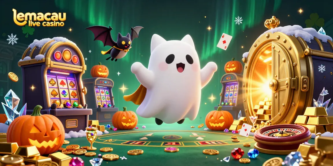 Experience the thrill at lemacau live casino with a playful ghost cat and vibrant casino elements.